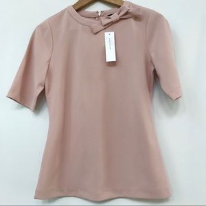 ANN TAYLOR BOW NECK LINE TOP BLUSH XS